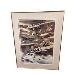 Signed & Numbered N. Taylor Stonington “Rockhopper Penguins” Painting Wall Art